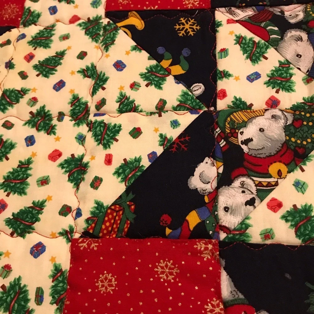 Handcrafted a quilted reversible table runner. Lots of stitching detail